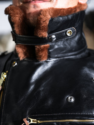 J-24 Leather Jacket With Mouton Collar-Brake House-Black-10