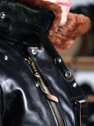 J-24 Leather Jacket With Mouton Collar-Brake House-Black-11