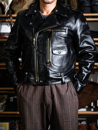 J-24 Leather Jacket With Mouton Collar-Brake House-Black-15