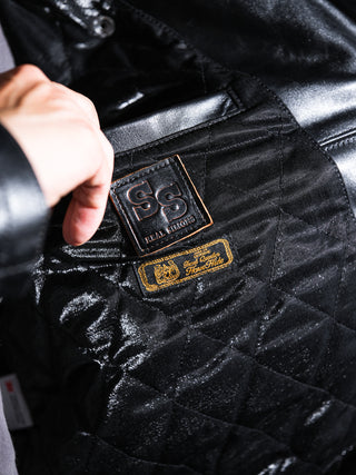 J-24 Leather Jacket With Mouton Collar-Brake House-Black-30