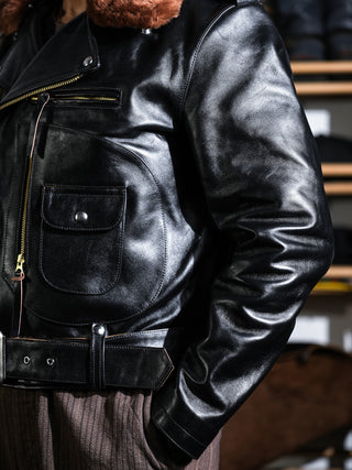 J-24 Leather Jacket With Mouton Collar-Brake House-Black-6