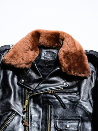 J-24 Leather Jacket With Mouton Collar-Brake House-Black-33
