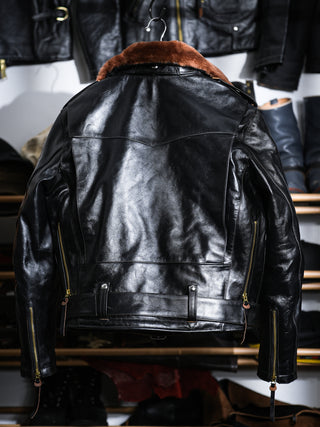 J-24 Leather Jacket With Mouton Collar-Brake House-Black-2