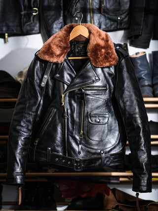 J-24 Leather Jacket With Mouton Collar-Brake House-Black-1
