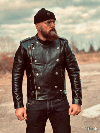 J - 31 Leather Motorcycle Jacket (Big Size Pre - order) - Brake House - Black - 22