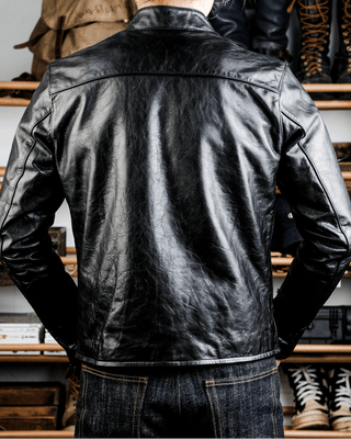 J - 100 Singe Rider Racing Jacket - Tea Core Horsehide - Brake House - Black - back-model