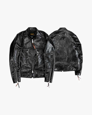 J - 100 Singe Rider Racing Jacket - Tea Core Horsehide - Brake House - Black - front/back