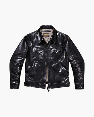 Vegetable-tanned calfskin farmer jacket black