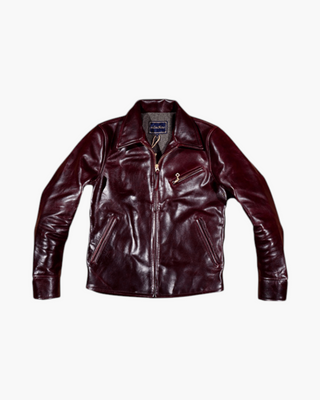 Japanese oil-waxed horsehide 1930s half belt jacket burgundy