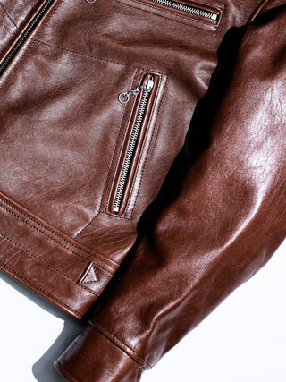“Motorist” 1930s Leather Sports Jacket - Brown - Chest Pocket
