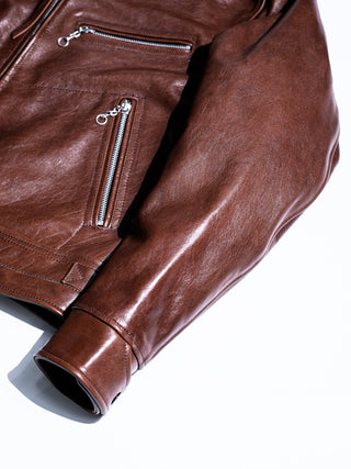 “Motorist” 1930s Leather Sports Jacket - Brown - Front Pockets