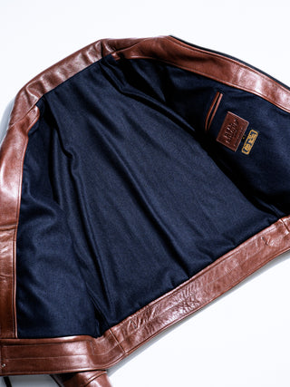 “Motorist” 1930s Leather Sports Jacket - Brown - Lining