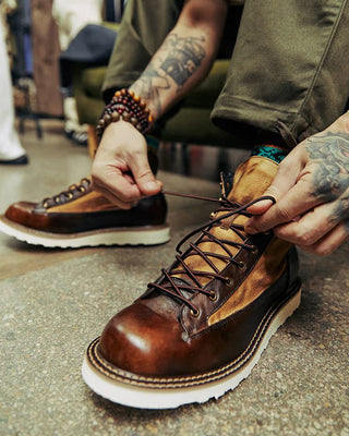 Canvas & leather two-tone motorcycle boots 1953