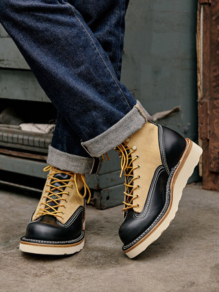 Two-tone short-face motorcycle boots 7303