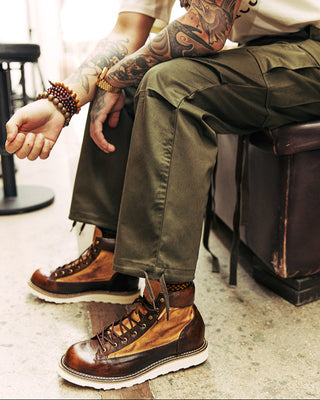 Canvas & leather two-tone motorcycle boots 1953