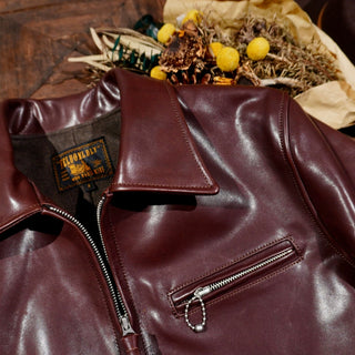Vegetable-tanned horsehide 1930s half belt jacket burgundy