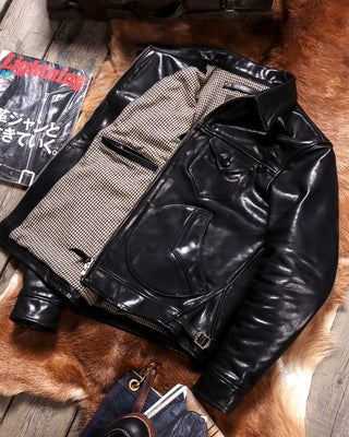 Vegetable-tanned calfskin farmer jacket black