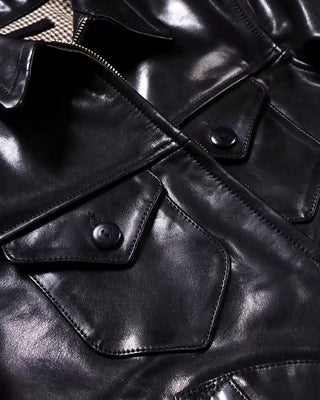 Vegetable-tanned calfskin farmer jacket black
