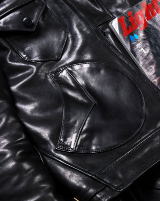 Vegetable-tanned calfskin farmer jacket black