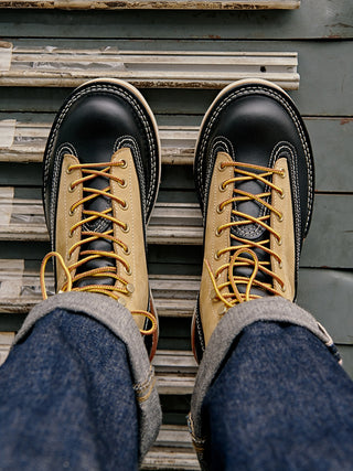 Two-tone short-face motorcycle boots 7303