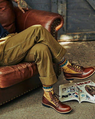 Canvas & leather two-tone work boots 8153