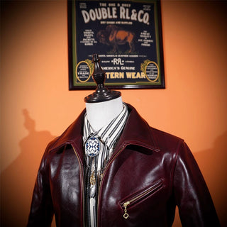 Japanese oil-waxed horsehide 1930s half belt jacket burgundy