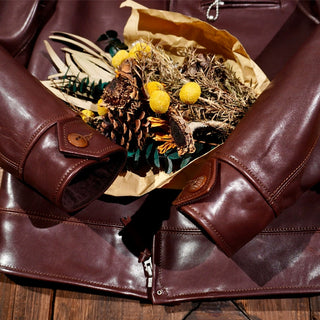 Vegetable-tanned horsehide 1930s half belt jacket burgundy