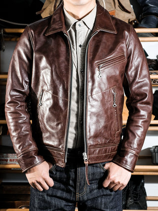 Mulholland Leather Motorcycle Jacket - Havana/brown color