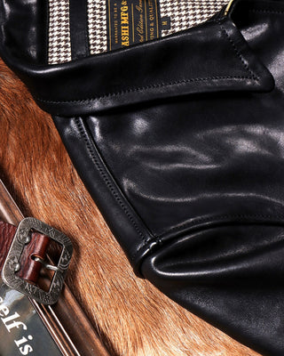 Vegetable-tanned calfskin farmer jacket black