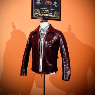 Japanese oil-waxed horsehide 1930s half belt jacket burgundy