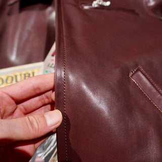 Vegetable-tanned horsehide 1930s half belt jacket burgundy