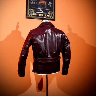 Japanese oil-waxed horsehide 1930s half belt jacket burgundy