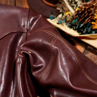 Vegetable-tanned horsehide 1930s half belt jacket burgundy