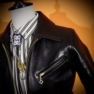 Japanese tea core horsehide 1930s half belt jacket black