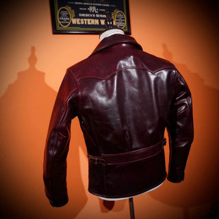 Japanese oil-waxed horsehide 1930s half belt jacket burgundy