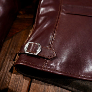 Vegetable-tanned horsehide 1930s half belt jacket burgundy