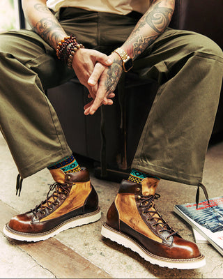 Canvas & leather two-tone motorcycle boots 1953