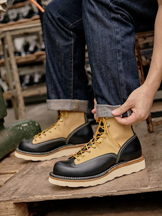 Two-tone short-face motorcycle boots 7303