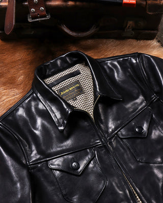Vegetable-tanned calfskin farmer jacket black