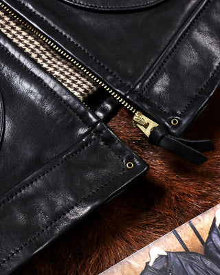 Vegetable-tanned calfskin farmer jacket black