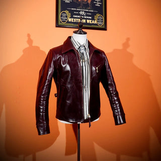 Japanese oil-waxed horsehide 1930s half belt jacket burgundy