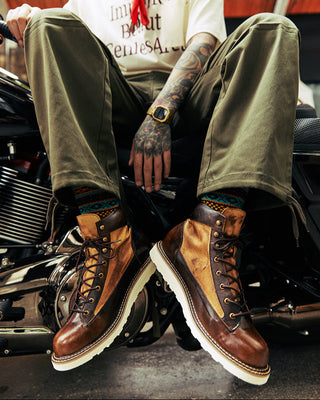 Canvas & leather two-tone motorcycle boots 1953
