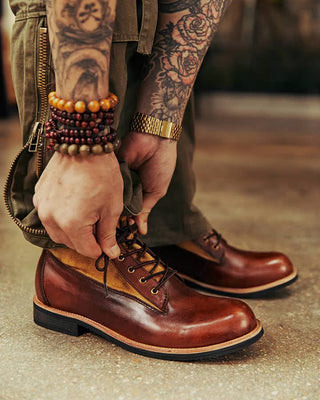 Canvas & leather two-tone work boots 8153