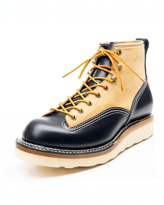 Two-tone Short-face Leather Motorcycle Boots 7302-Brake House-Black & Beige-2