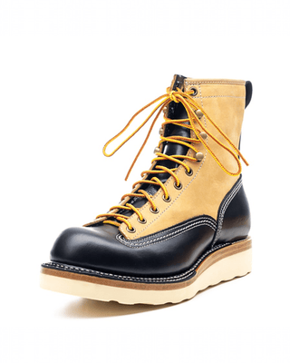 Two-tone Short-face Leather Motorcycle Boots 7303-Brake House-Black & Beige-3
