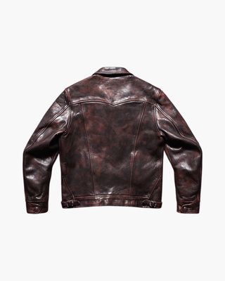 Western Leather Jacket Burgundy - Vegetable - Tanned Cowhide - Brake House - Burgundy - back