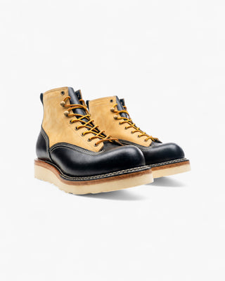 Two - tone Short - face Leather Motorcycle Boots 7302 - Brake House - Black & Beige - 2